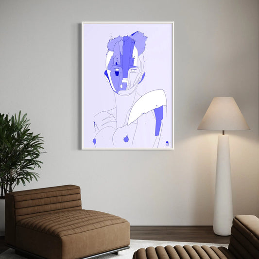 Elegant blue feminine silhouette, soothing contemporary art for modern wall decoration.