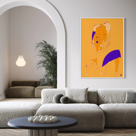Radiant feminine silhouette in orange, decorative and vibrant contemporary painting.