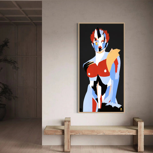 Radiant stylized silhouette, colorful modern abstract painting for wall art.