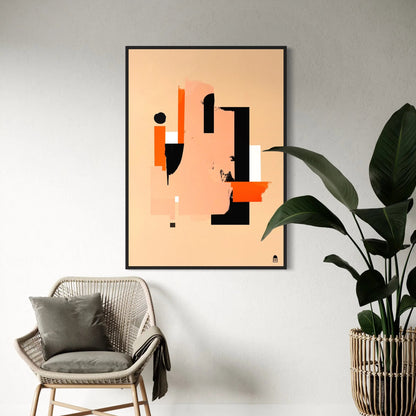 Modern painting exploring the duality between graphic balance and chromatic energy.