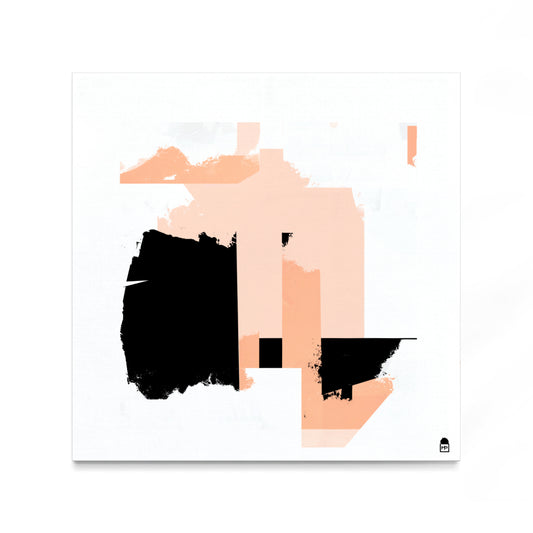 Colorful abstract painting with rectangular forms and contrasted black masses, reflecting a contemporary aesthetic.
