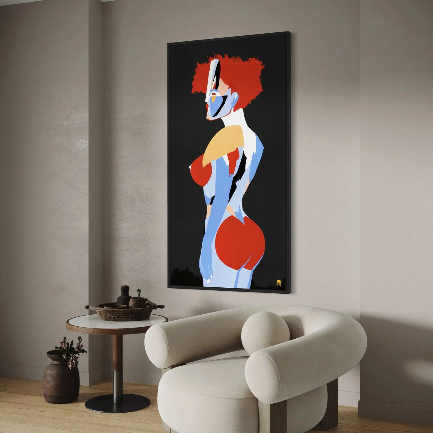 Vibrant geometric composition, colorful abstract painting ideal for interior decoration.