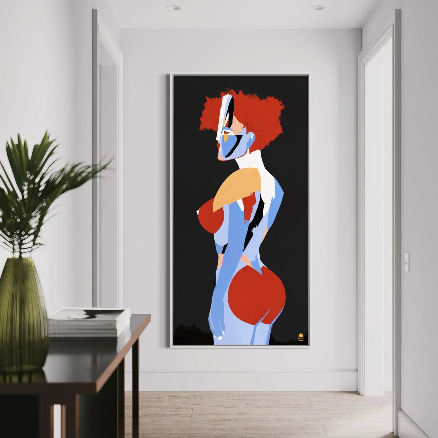 Stylized body in colorful shapes, modern abstract painting for bold wall art.