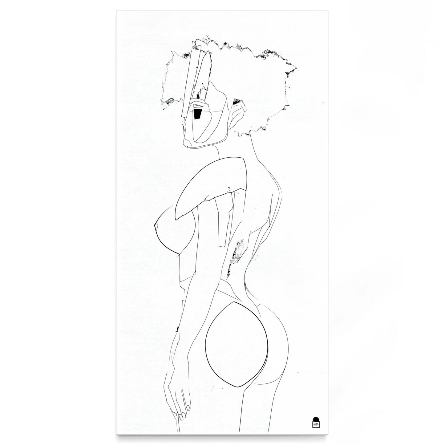 Abstract linear sketch in black, modern decorative wall painting.