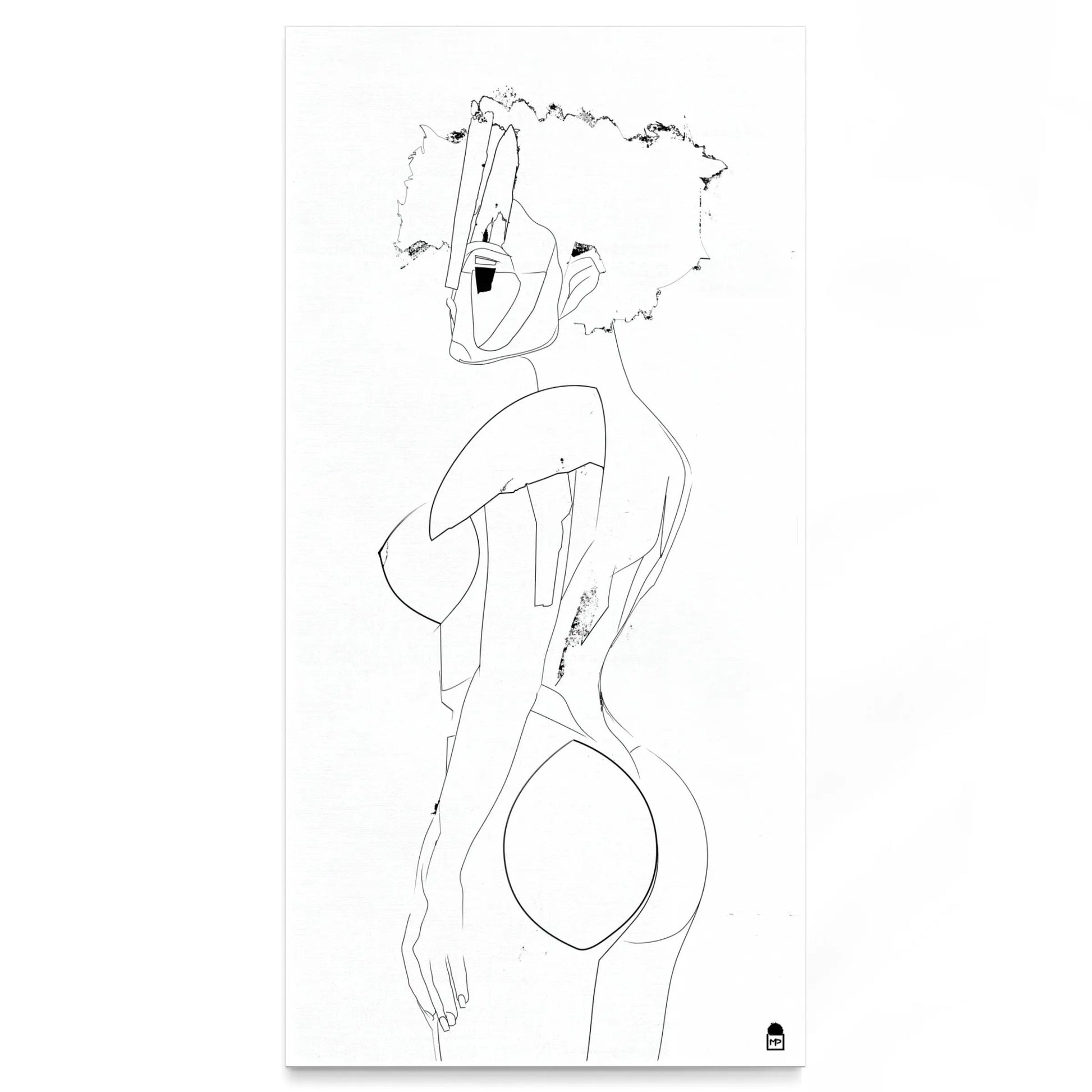 Abstract linear sketch in black, modern decorative wall painting.