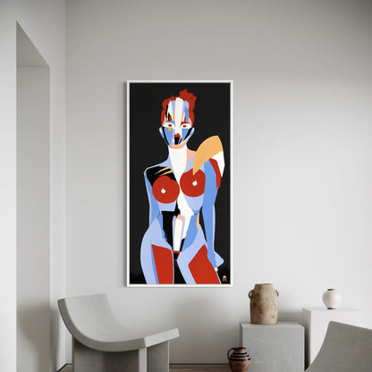 Stylized silhouette in vivid colors, modern abstract painting perfect for wall art.