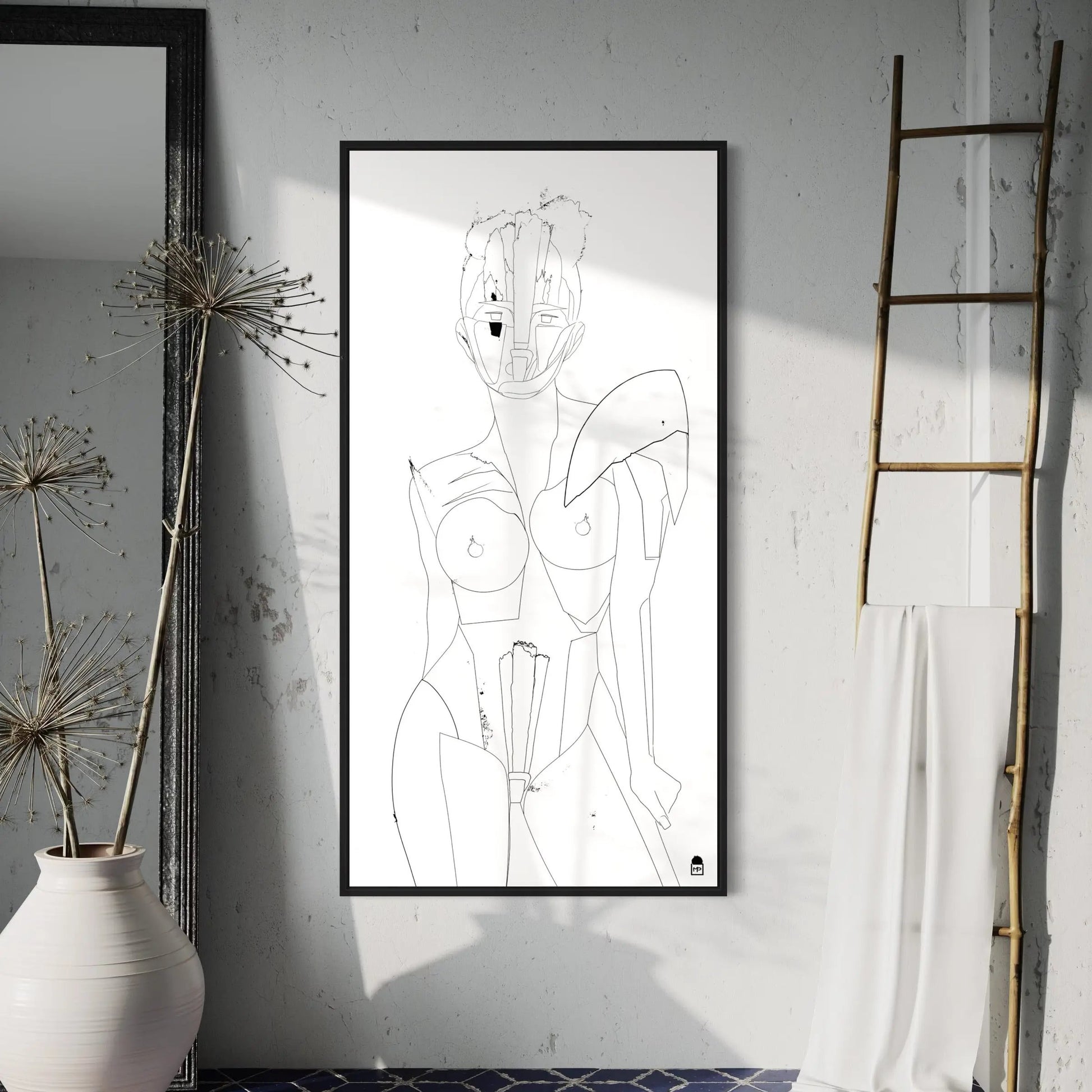 Expressive drawn artwork, contemporary minimalist elegant abstract painting.