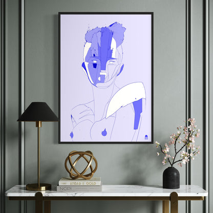 Blue abstract composition, refined blend of colorful pop art and minimalist painting.