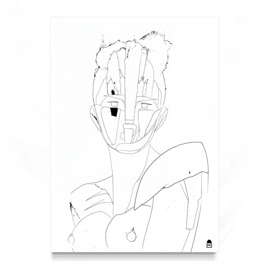 Abstract portrait sketched in black lines, modern painting for wall art.