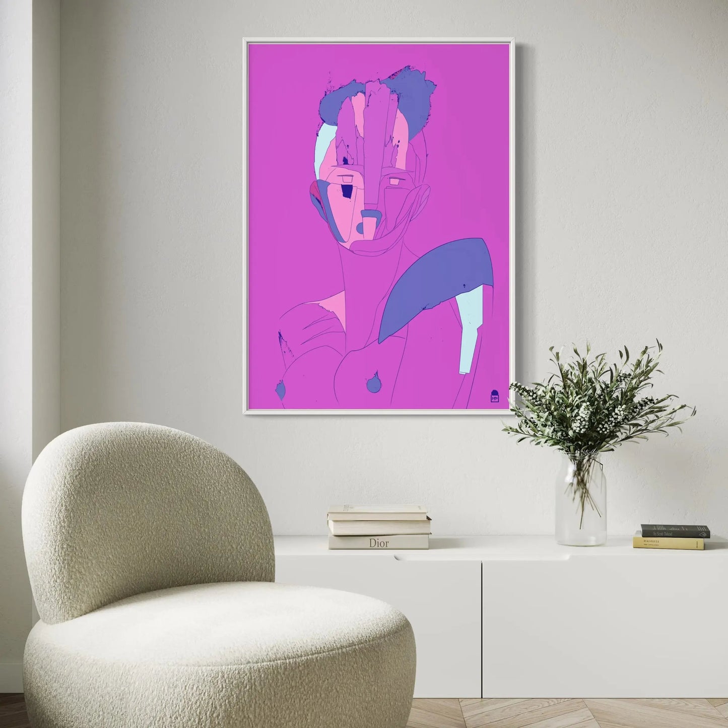 Vibrant feminine silhouette in vivid purple, expressive and decorative contemporary art.