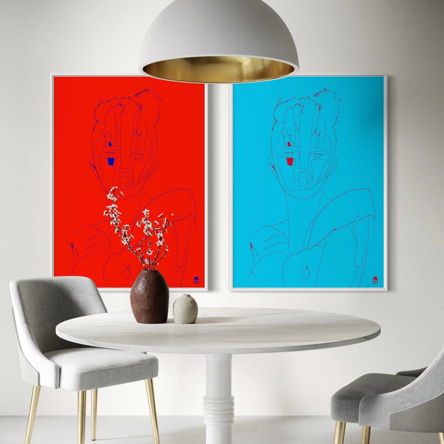 Balance of red and blue, modern abstract painting inspired by the pop art style.