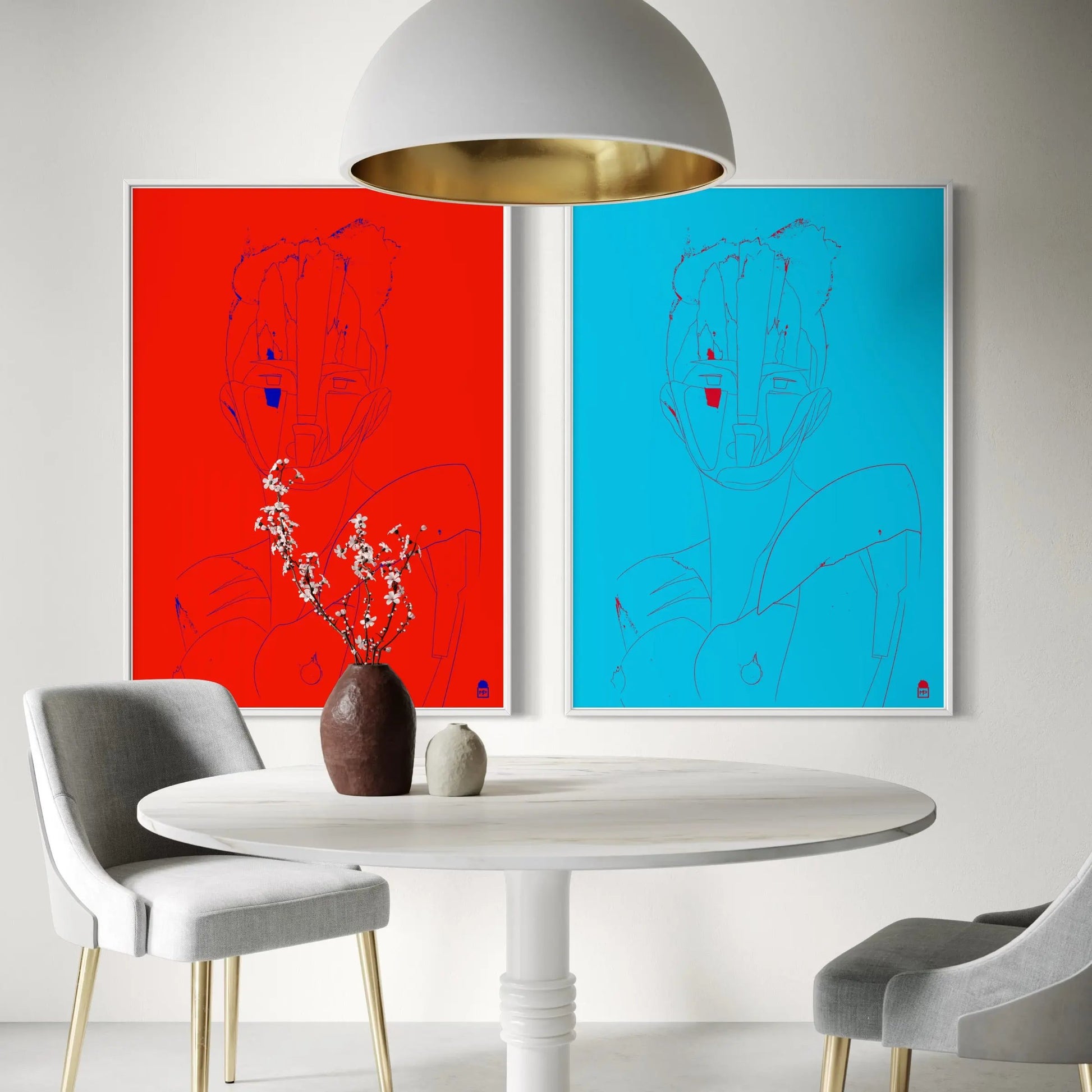 Balance of red and blue, modern abstract painting inspired by the pop art style.