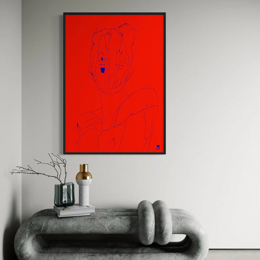 Feminine silhouette in deep red, expressive and decorative contemporary painting.