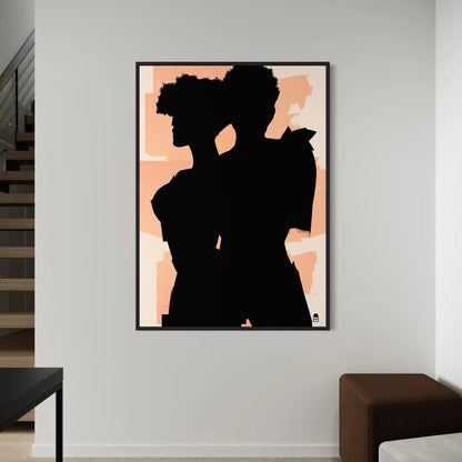 Contrasting twin shadows, modern abstract painting ideal for wall decoration.