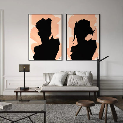 Dark figure revealed by bright background, decorative contemporary abstract painting.