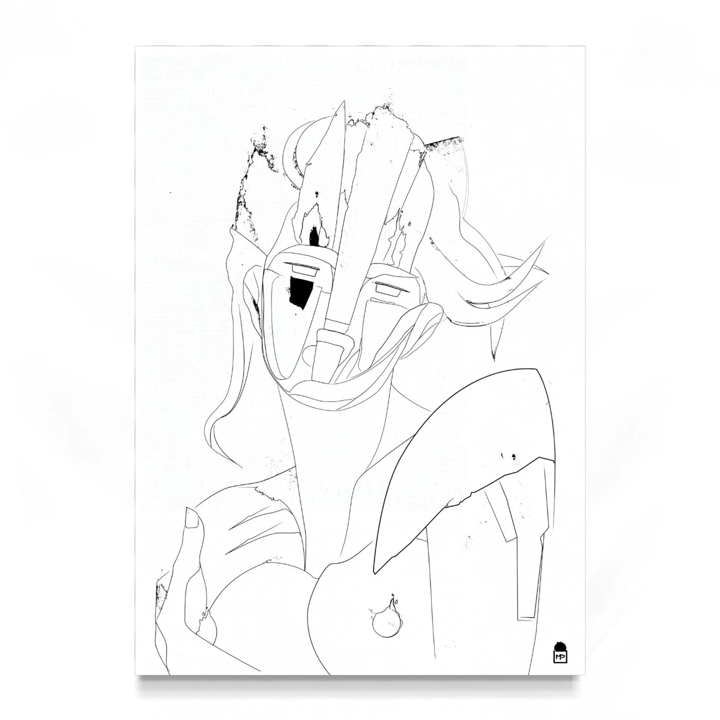 Abstract portrait drawn in black, minimalist contemporary wall painting.