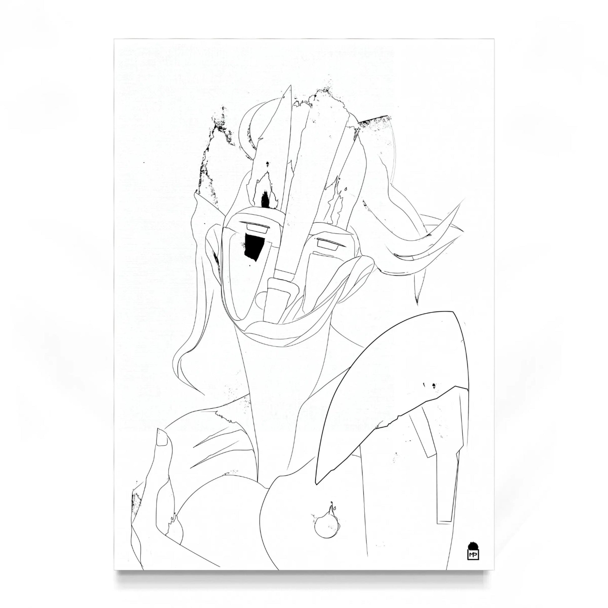 Abstract portrait drawn in black, minimalist contemporary wall painting.