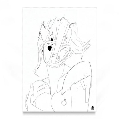 Abstract portrait drawn in black, minimalist contemporary wall painting.