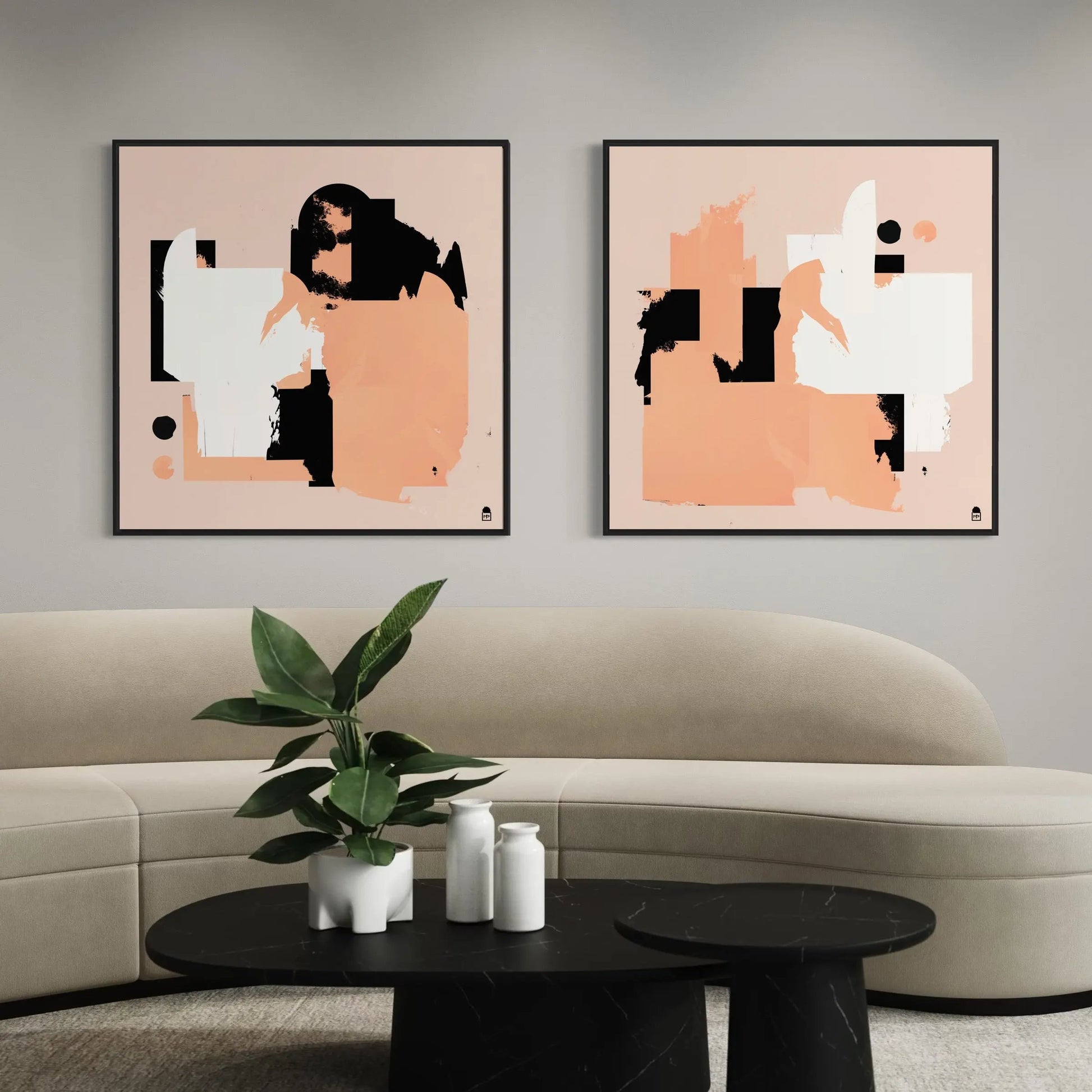 Modern artwork highlighting geometry and chromatic softness in a refined balance.