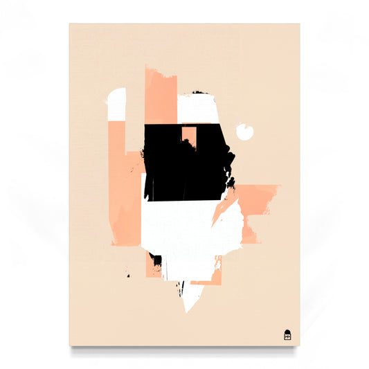 Contemporary abstract artwork with fragmented and contrasted shapes, reflecting energy and visual fluidity.