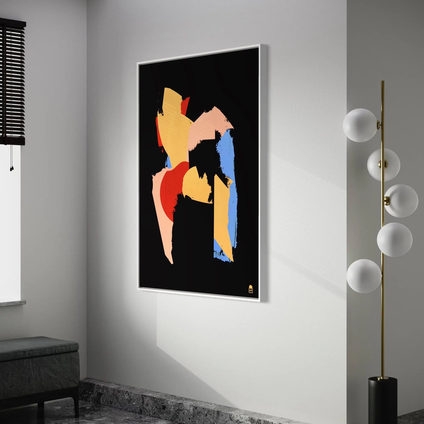 Modern abstract composition playing with vibrant contrasts, symbol of energy and decorative creativity.