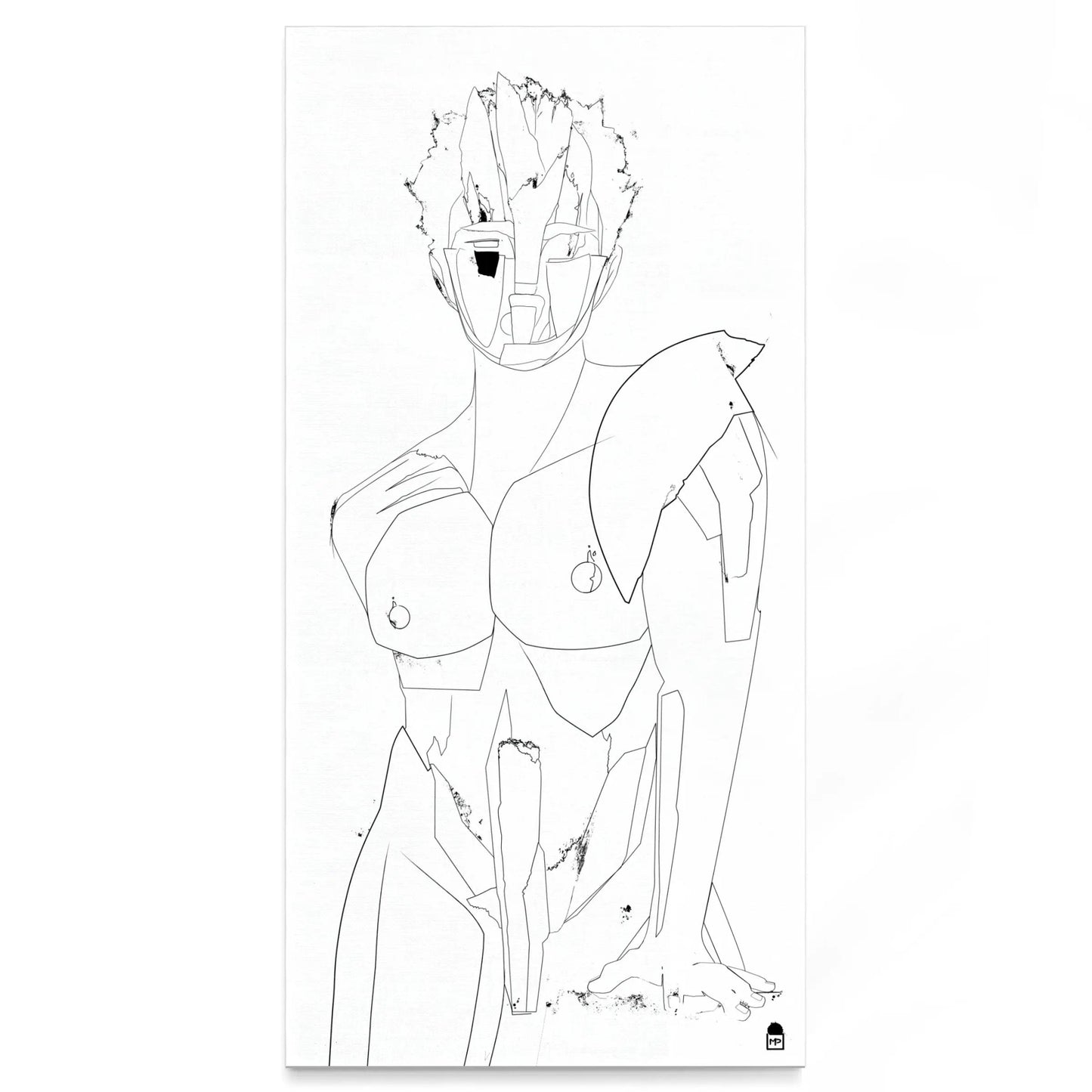 Abstract sketch of a body in black lines, minimalist modern wall painting.