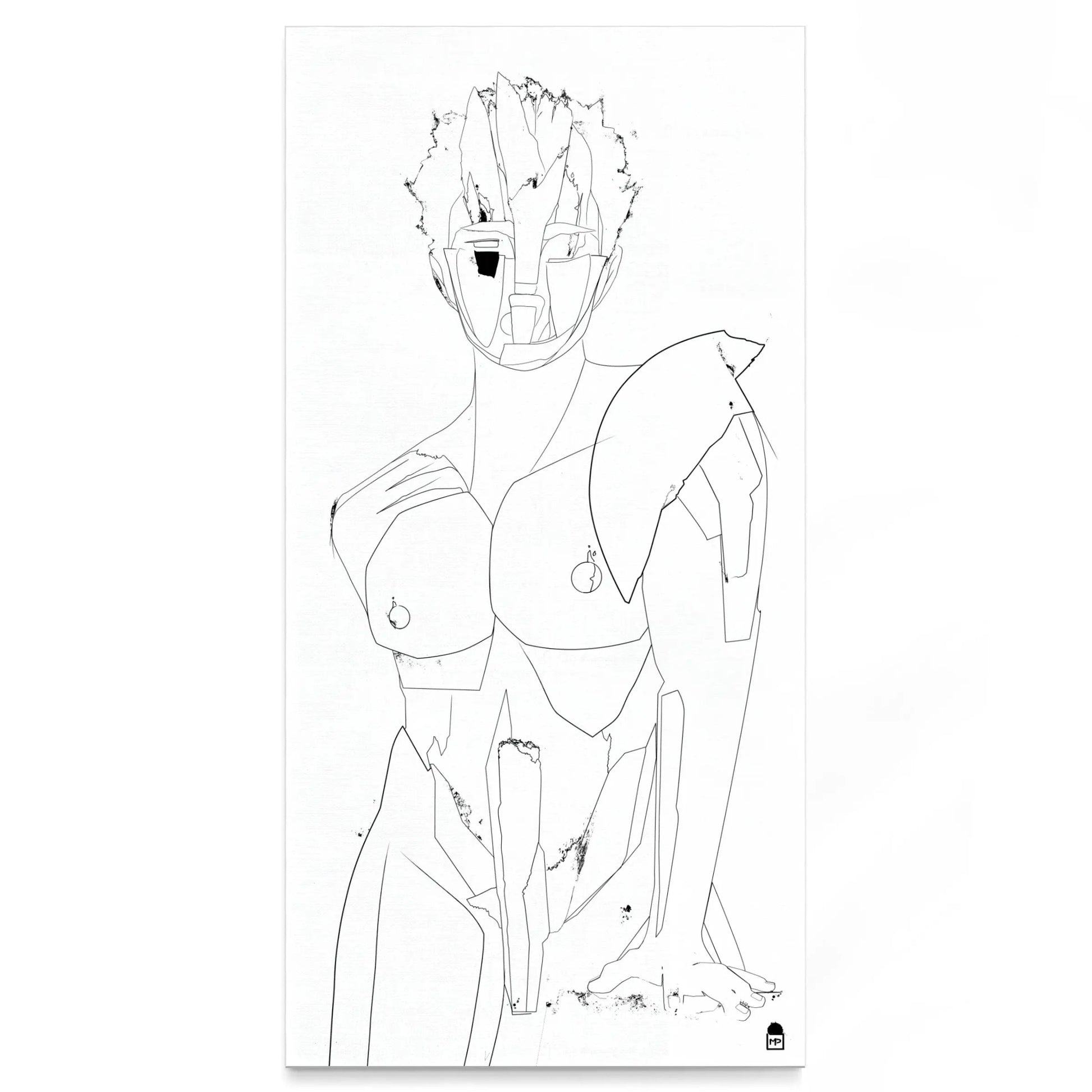 Abstract sketch of a body in black lines, minimalist modern wall painting.