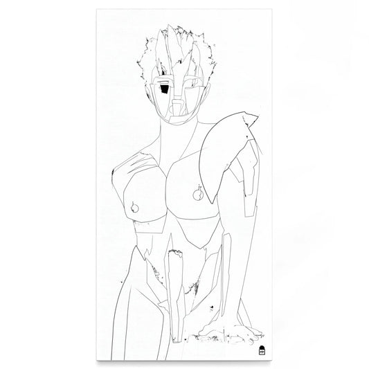 Abstract sketch of a body in black lines, minimalist modern wall painting.