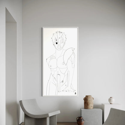 Black and white drawn artwork, modern minimalist abstract wall art.