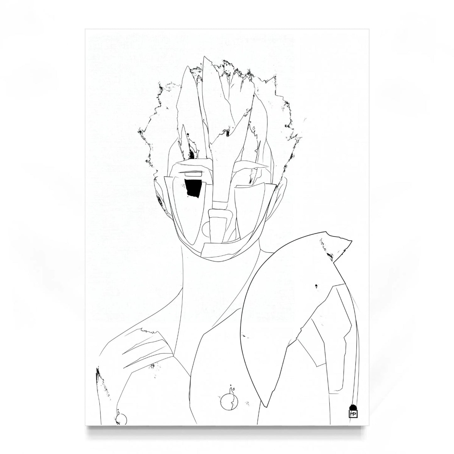 Abstract portrait sketched in black, minimalist contemporary wall painting.