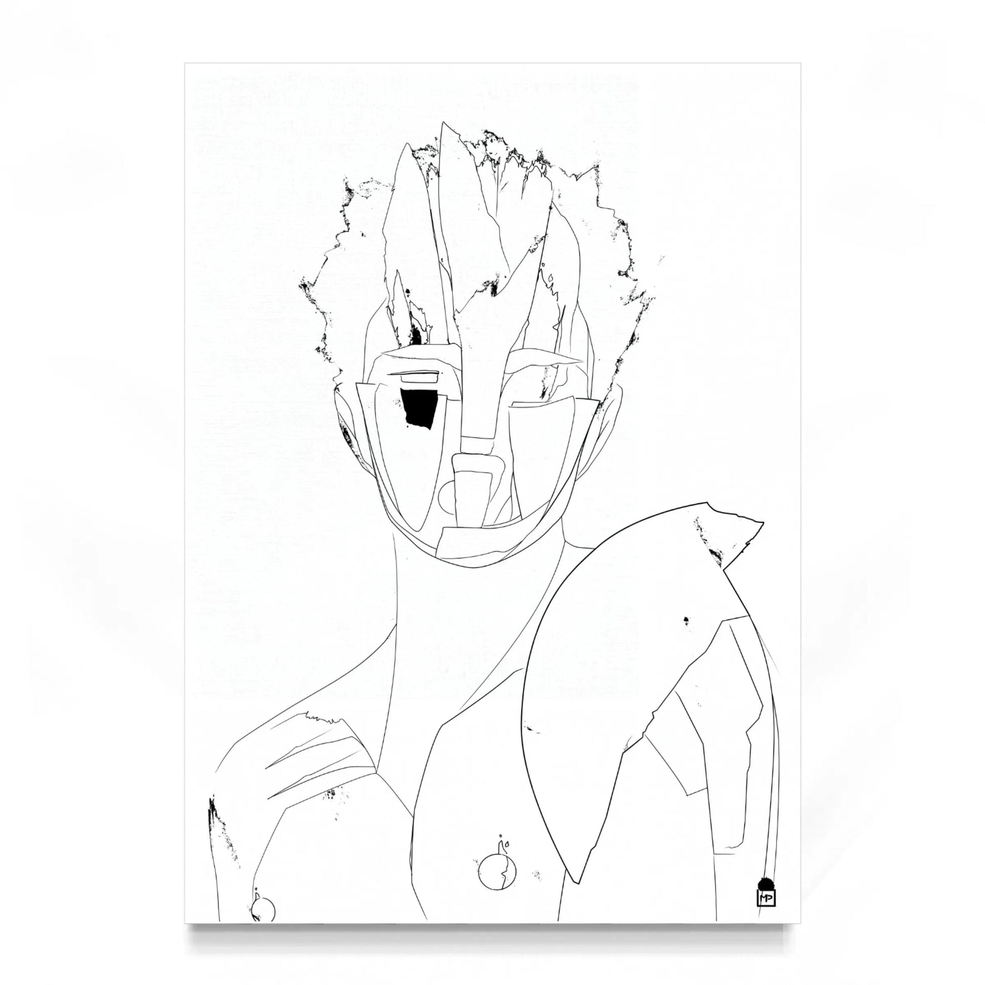 Abstract portrait sketched in black, minimalist contemporary wall painting.