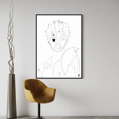 Stylized silhouette in simple strokes, decorative modern abstract painting.